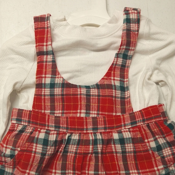 New! Toddler Girls' Red & Green Plaid Holiday Skirtall Set - Cat & Jack - Picture 3 of 9